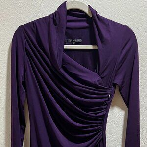 David Meister Ruched Faux Wrap Sheath Dress Purple Size 4
